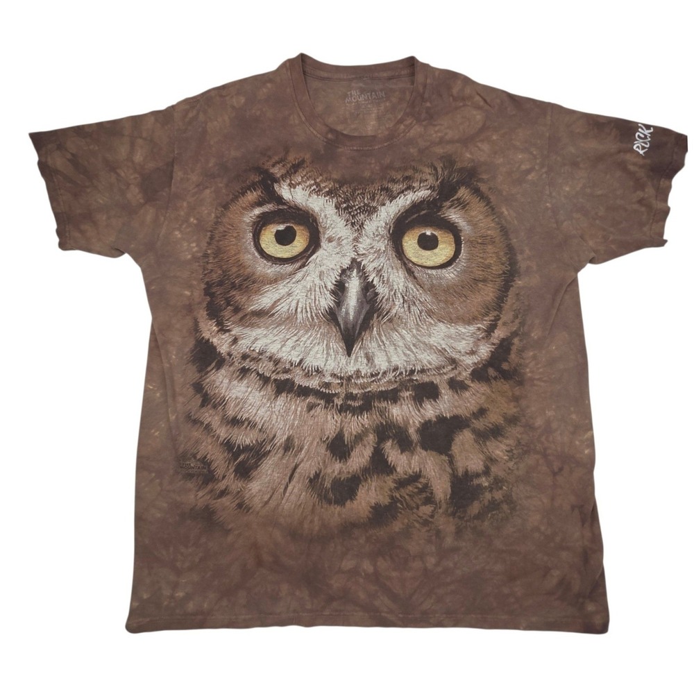 The Mountain Great Horned Owl Graphic T Shirt Tee L Brown Rock City Cabincore